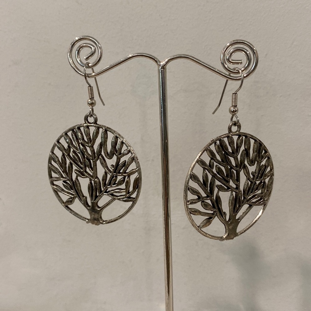 Metal Circle Tree Drop Earrings - Picture 3 of 7